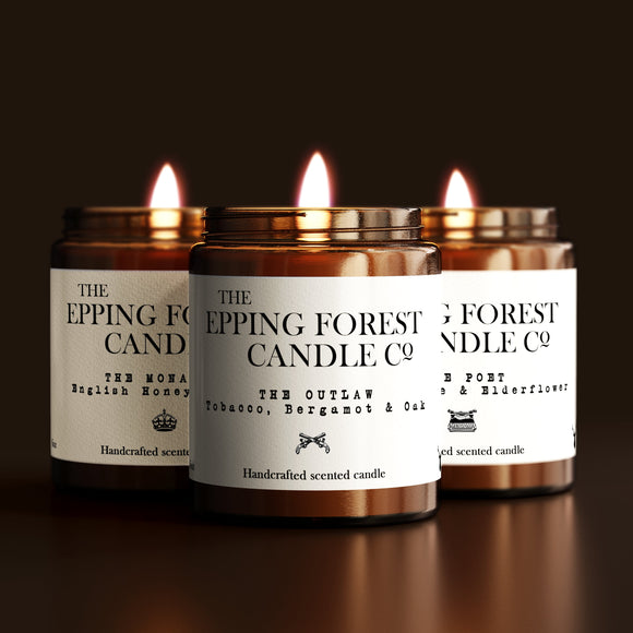 Set of three epping forest candles alight
